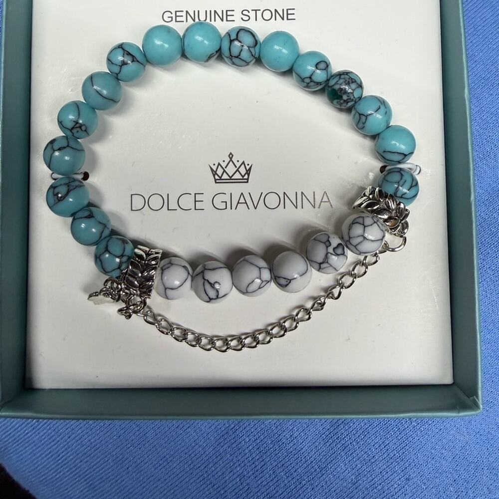NWT Dolce Giavonna Genuine Turquoise Stone Beaded Stretch Bracelet